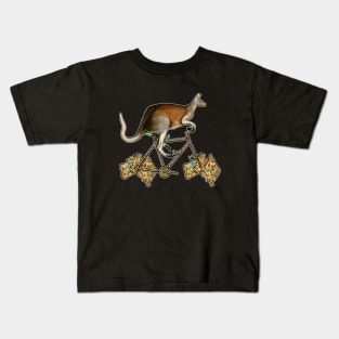 Australian Kangaroo Biker, Australian Kangaroo Riding Bicycle, Funny Map of Australian, Animal Lover Aussie Cyclist Kangaroo Humor for Cycling Lovers Australians, Retro Vintage Aesthetic Kangaroo Punetro Vintage Aesthetic Kangaroo Pun Kids T-Shirt